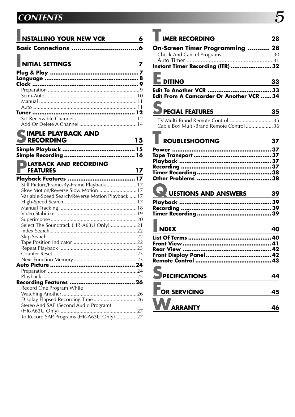 JVC HR-A63U (Hi-Fi) User Manual | Page 5 / 48