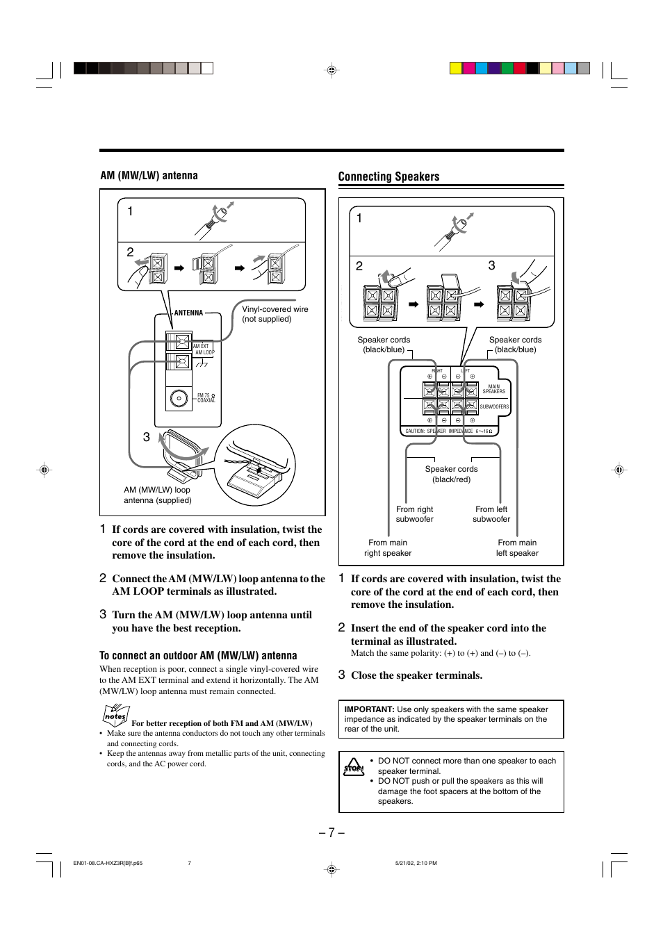 Connecting speakers | JVC CA-HXZ3R User Manual | Page 10 / 47