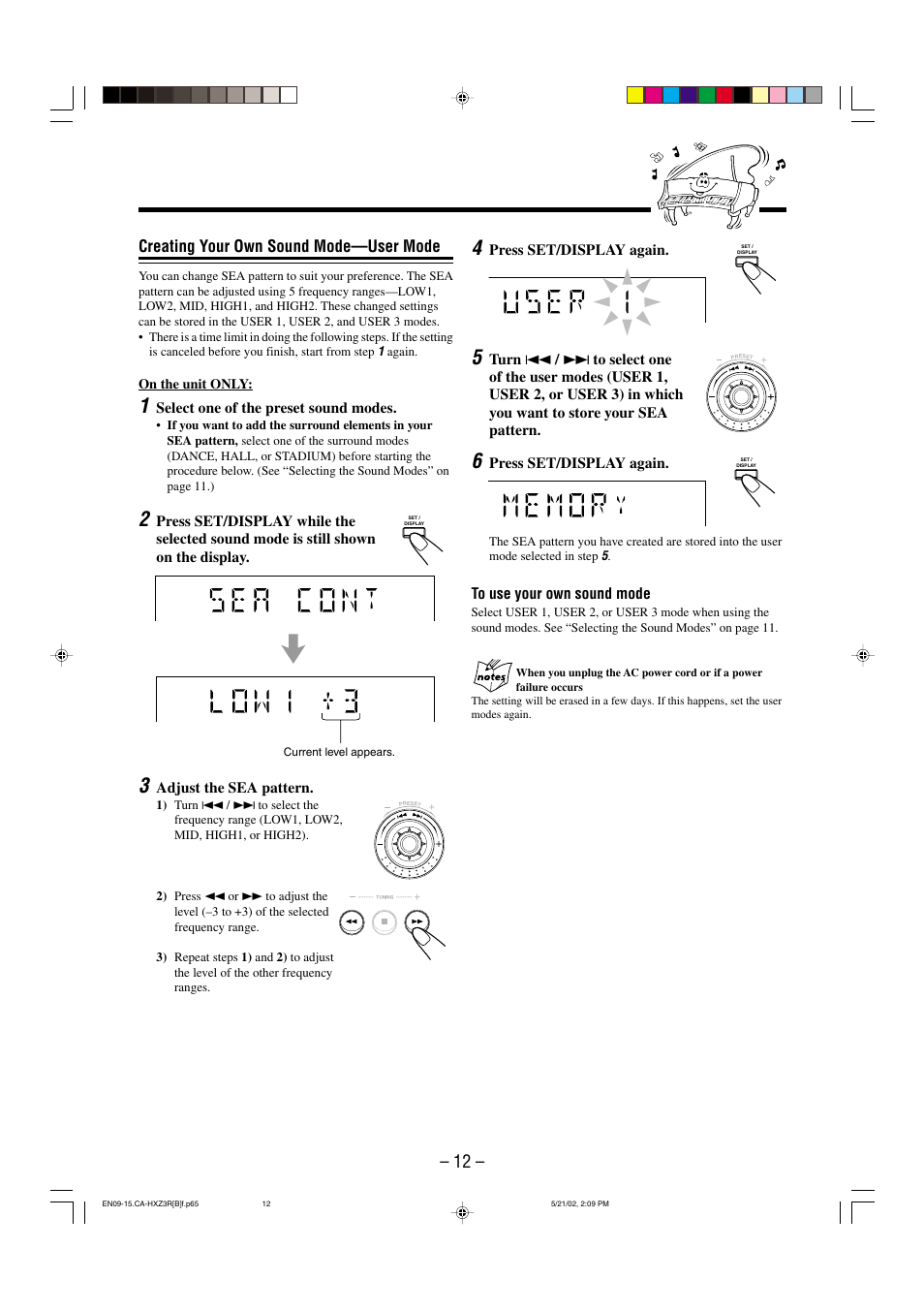 Creating your own sound mode—user mode | JVC CA-HXZ3R User Manual | Page 15 / 47