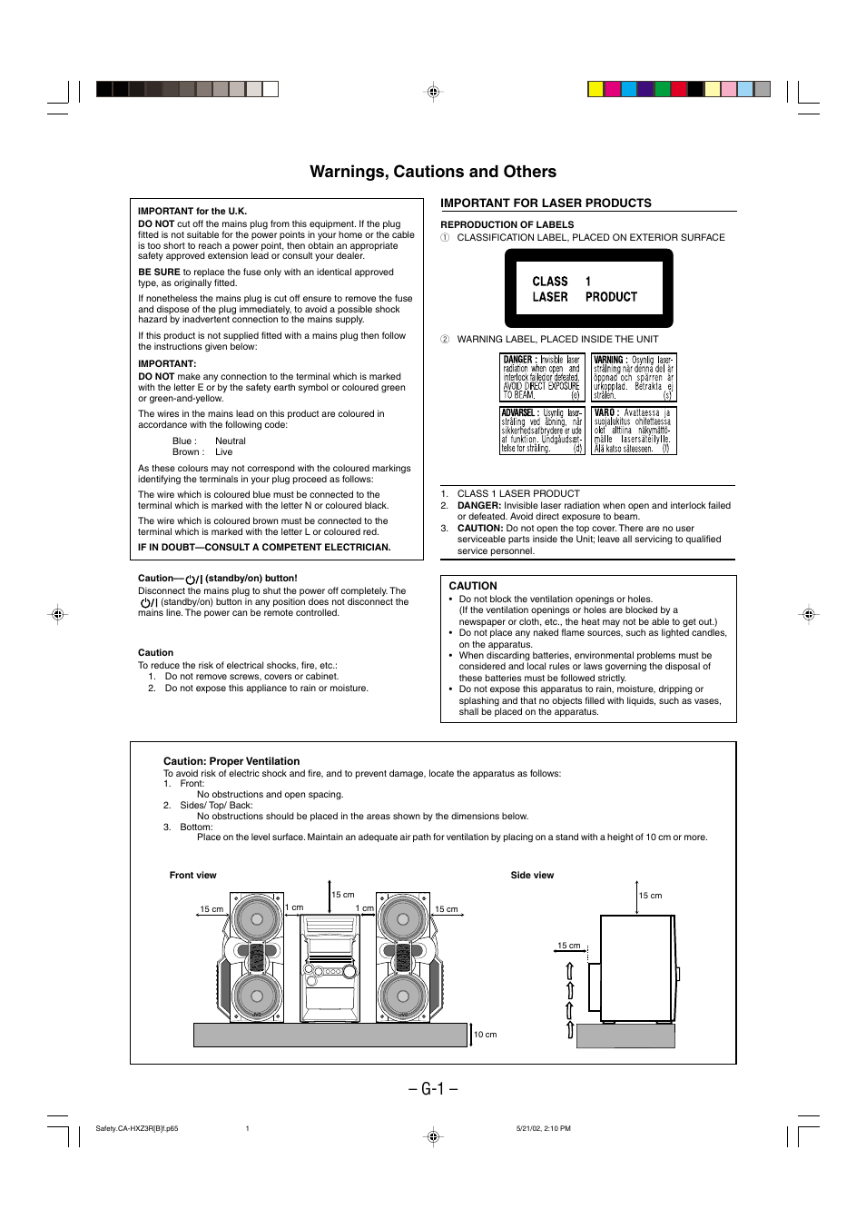 Warnings, cautions and others, G-1 – warnings, cautions and others | JVC CA-HXZ3R User Manual | Page 2 / 47