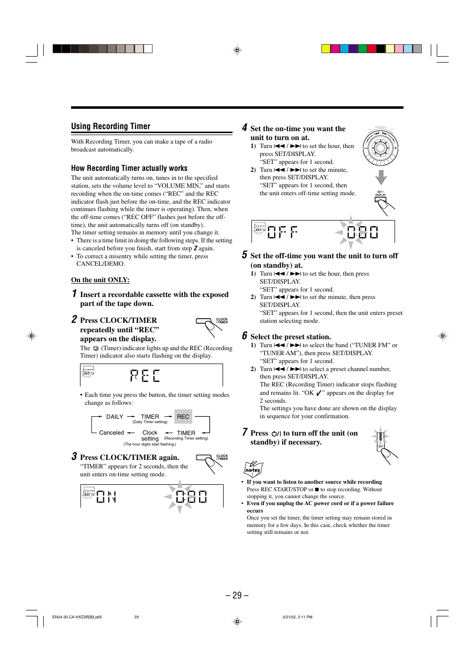Using recording timer | JVC CA-HXZ3R User Manual | Page 32 / 47