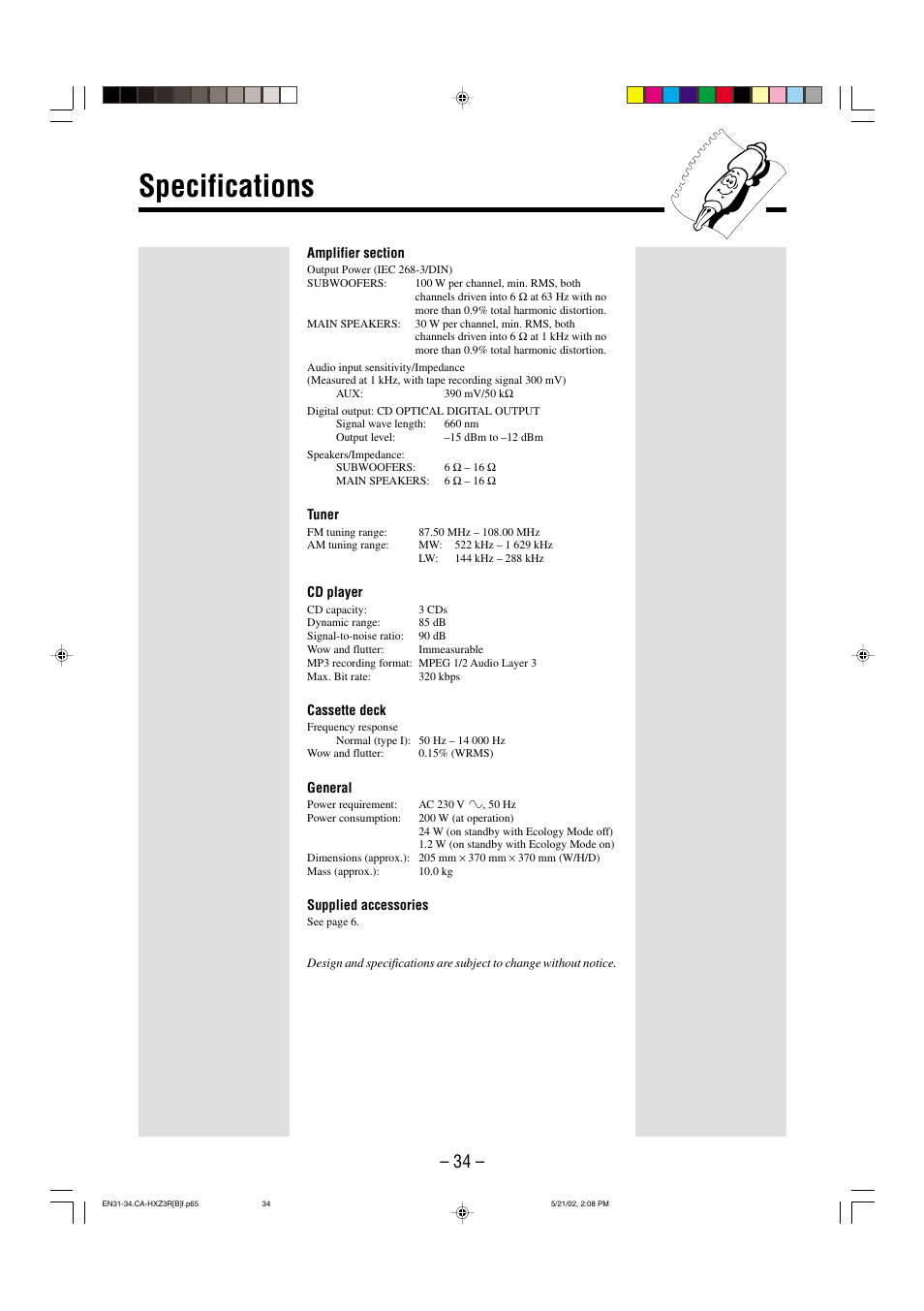 Specifications | JVC CA-HXZ3R User Manual | Page 37 / 47