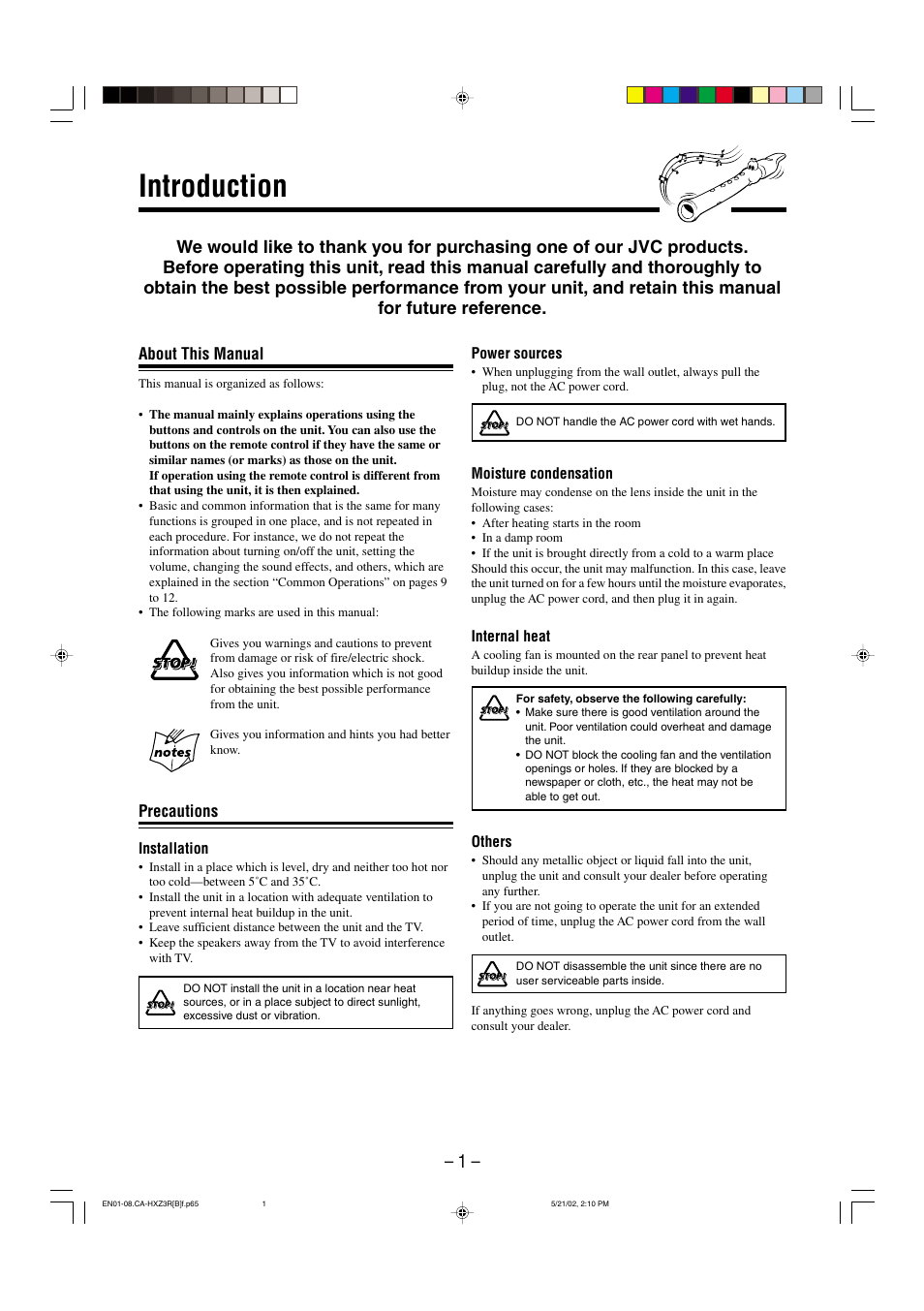 Introduction | JVC CA-HXZ3R User Manual | Page 4 / 47
