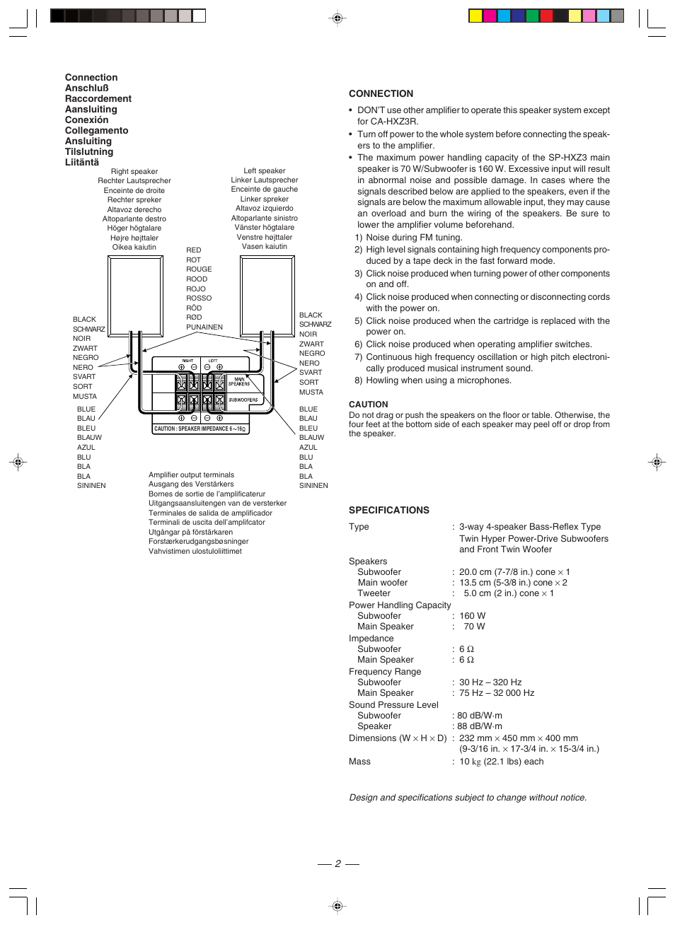 Connection, Specifications | JVC CA-HXZ3R User Manual | Page 43 / 47