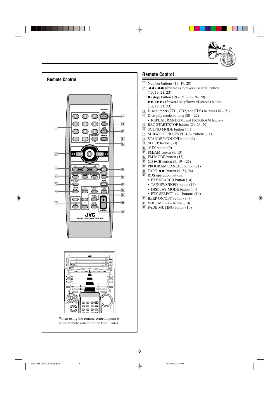 Remote control, Compact digital audio | JVC CA-HXZ3R User Manual | Page 8 / 47