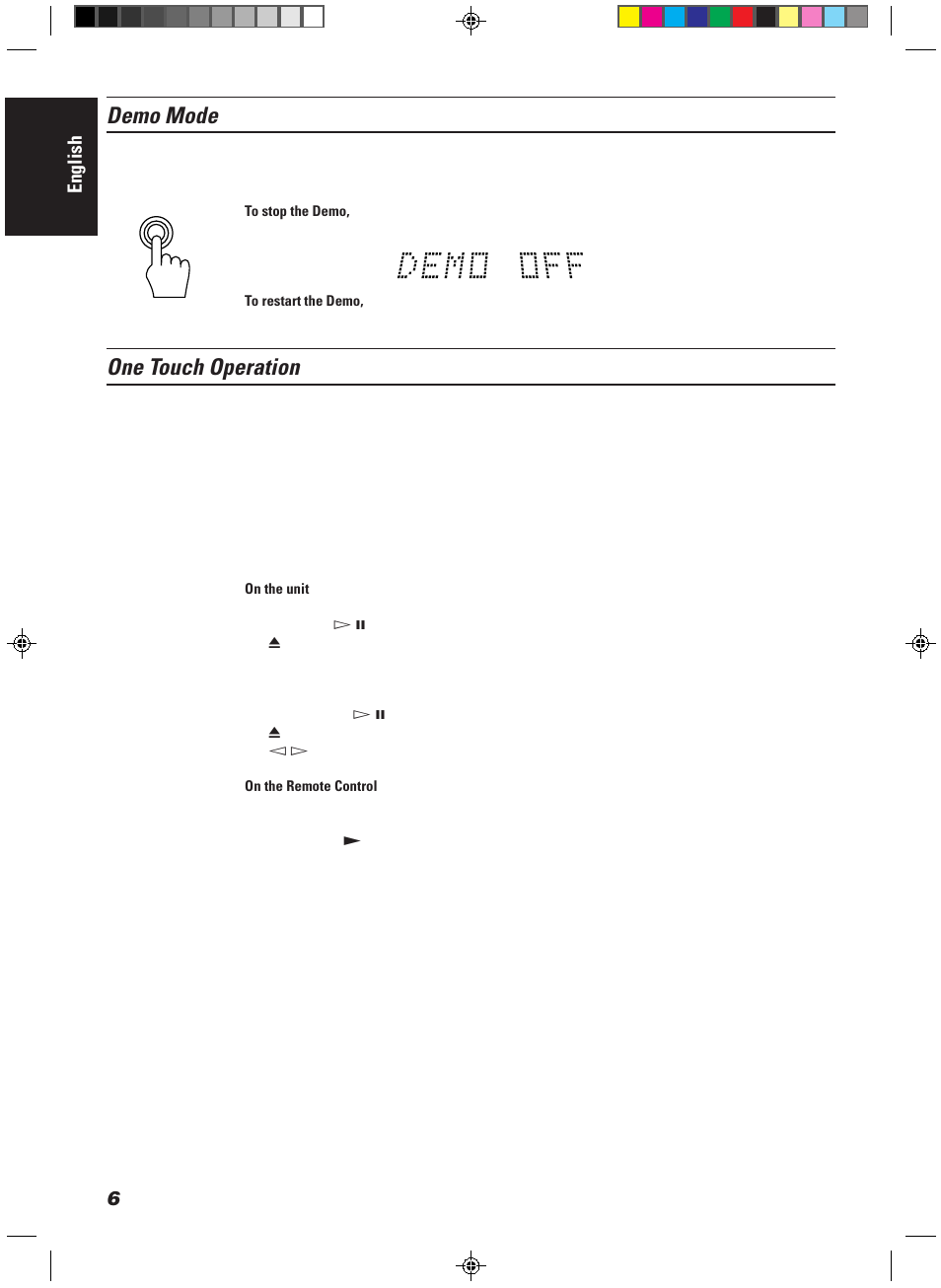 Demo mode, One touch operation, English | JVC CA-MD9R User Manual | Page 10 / 63
