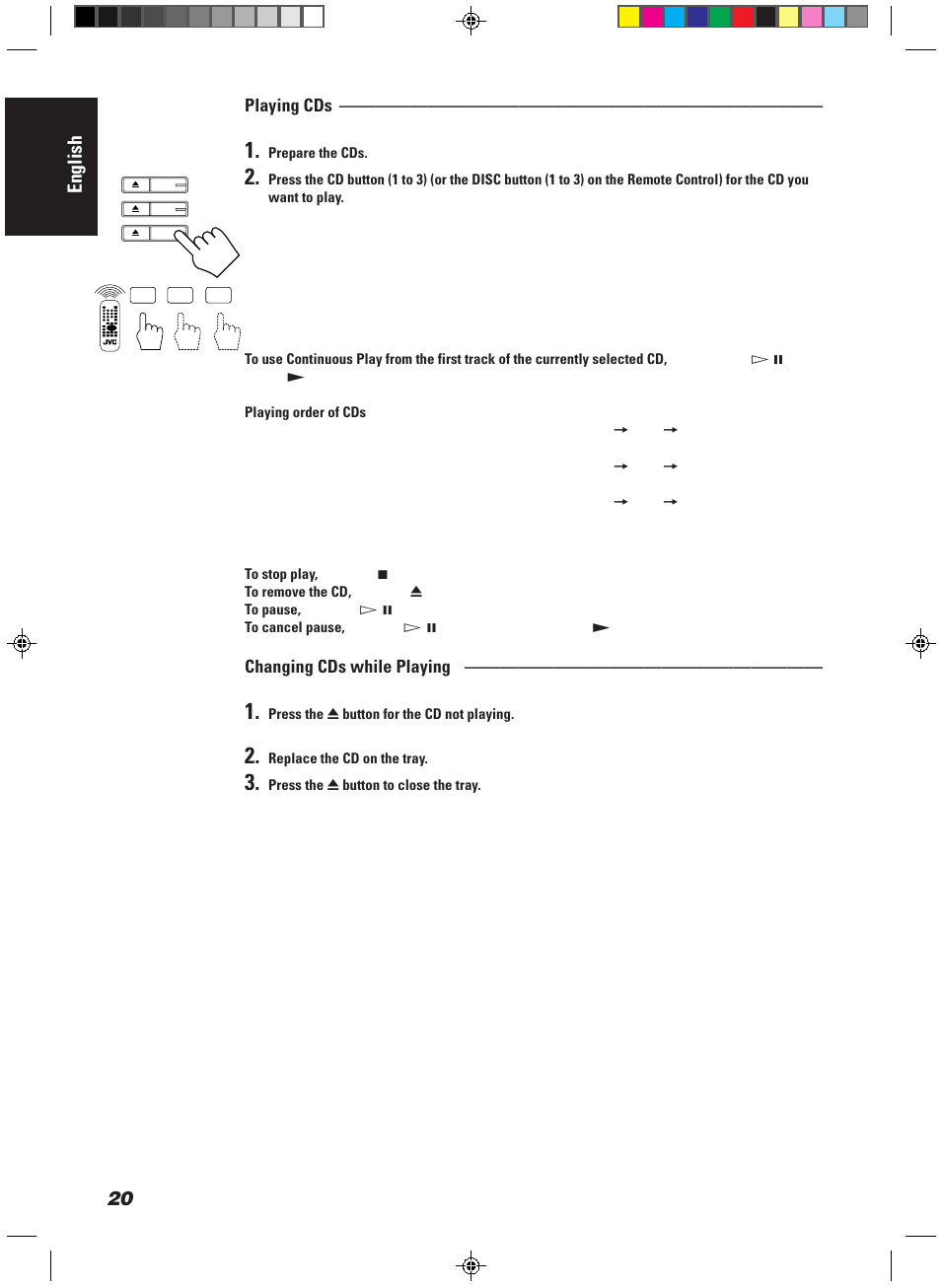English, Playing cds, Changing cds while playing | JVC CA-MD9R User Manual | Page 24 / 63