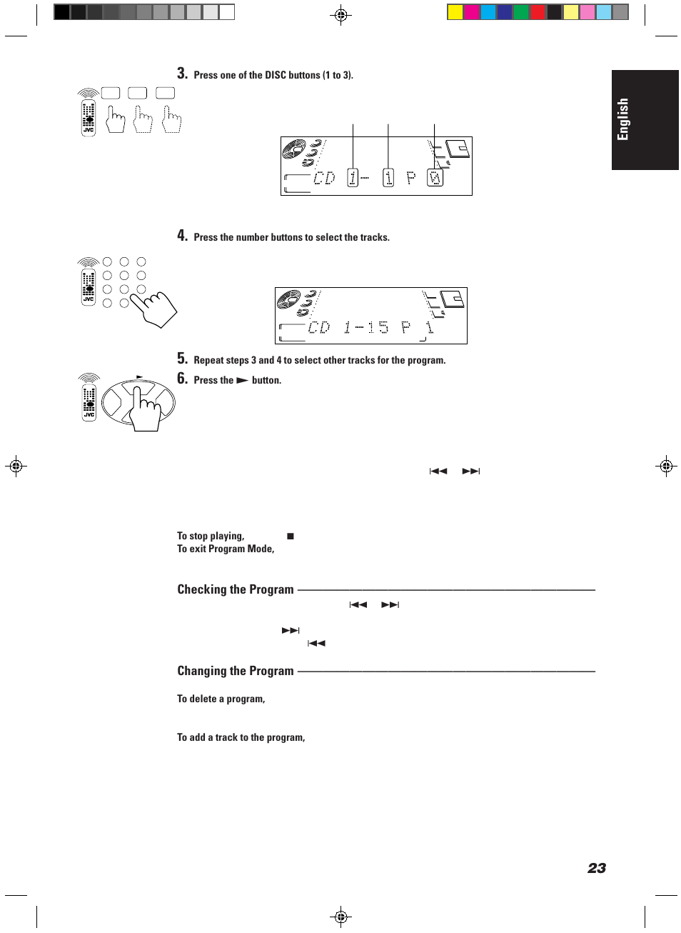 English, Checking the program, Changing the program | Track number step number cd number | JVC CA-MD9R User Manual | Page 27 / 63