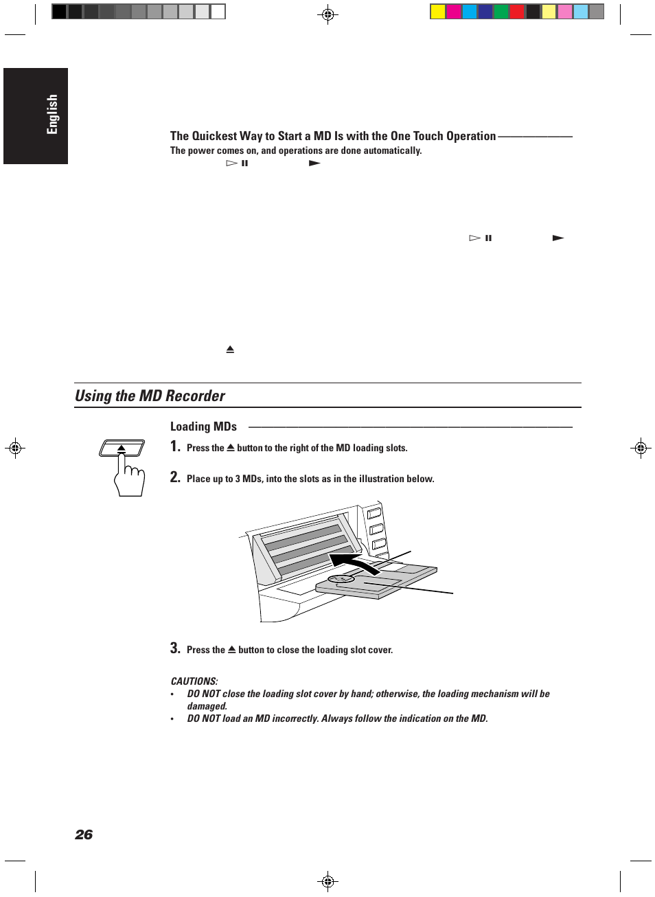 Using the md recorder, English | JVC CA-MD9R User Manual | Page 30 / 63