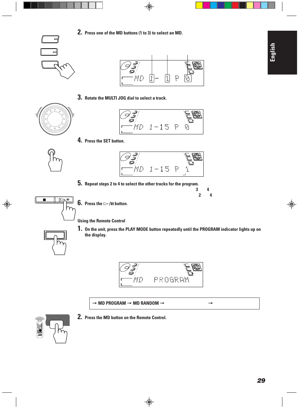 English, Step number, Md number track number | JVC CA-MD9R User Manual | Page 33 / 63