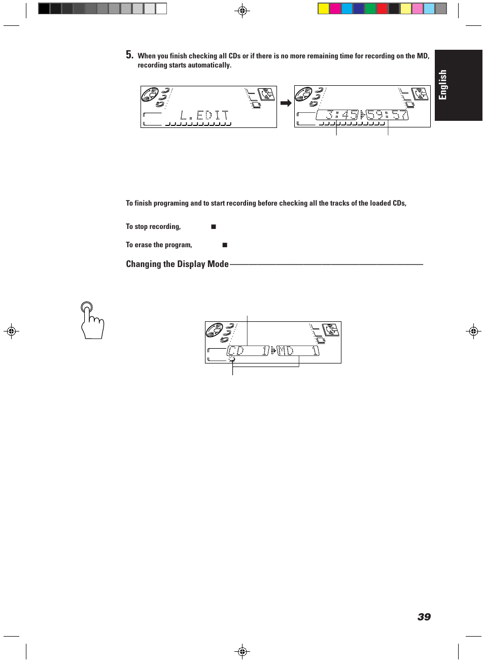 English, Changing the display mode | JVC CA-MD9R User Manual | Page 43 / 63