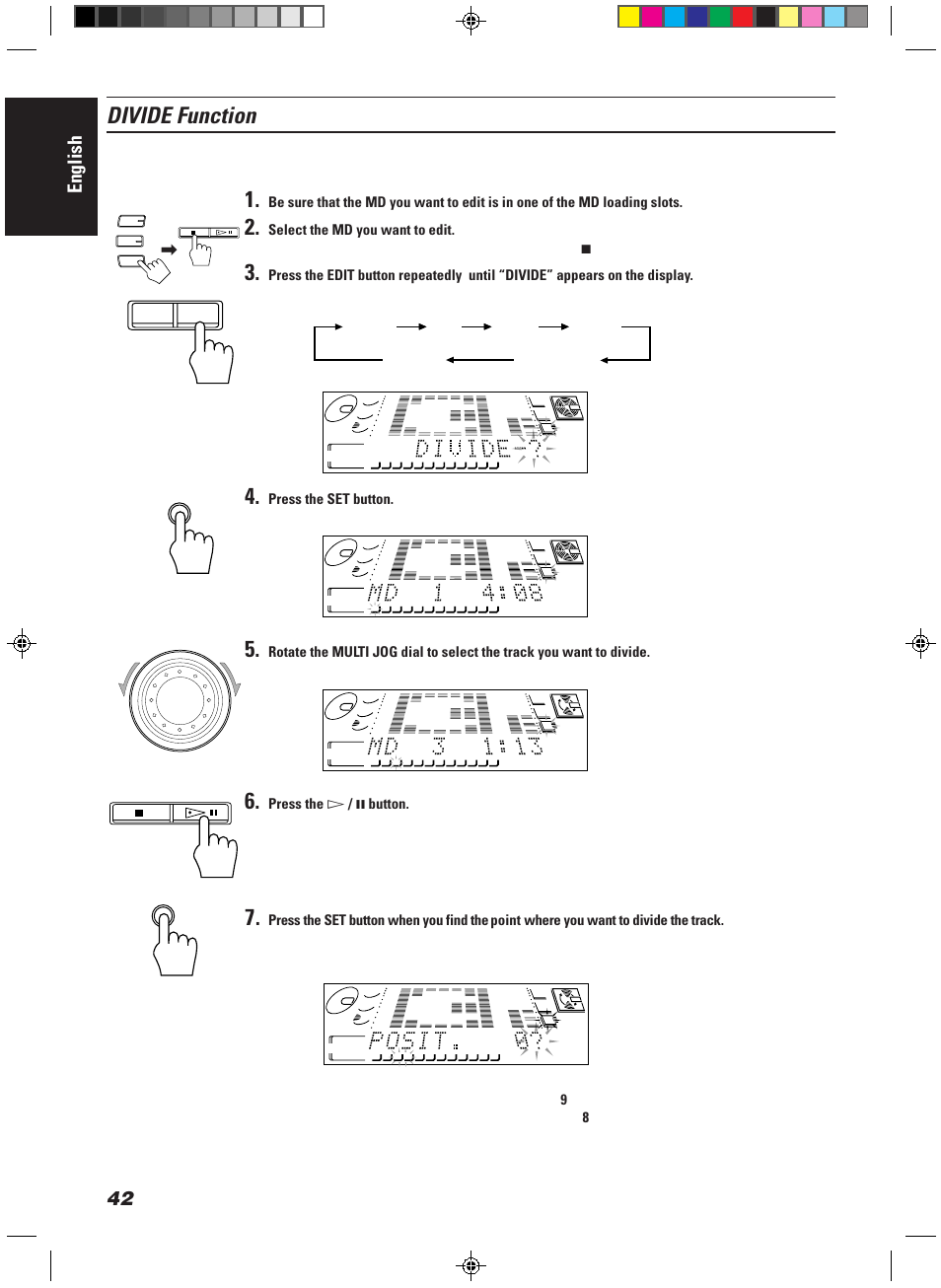 Divide function, English, Join divide move erase all erase canceled | JVC CA-MD9R User Manual | Page 46 / 63