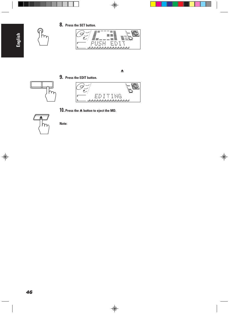 English, Press the edit button | JVC CA-MD9R User Manual | Page 50 / 63