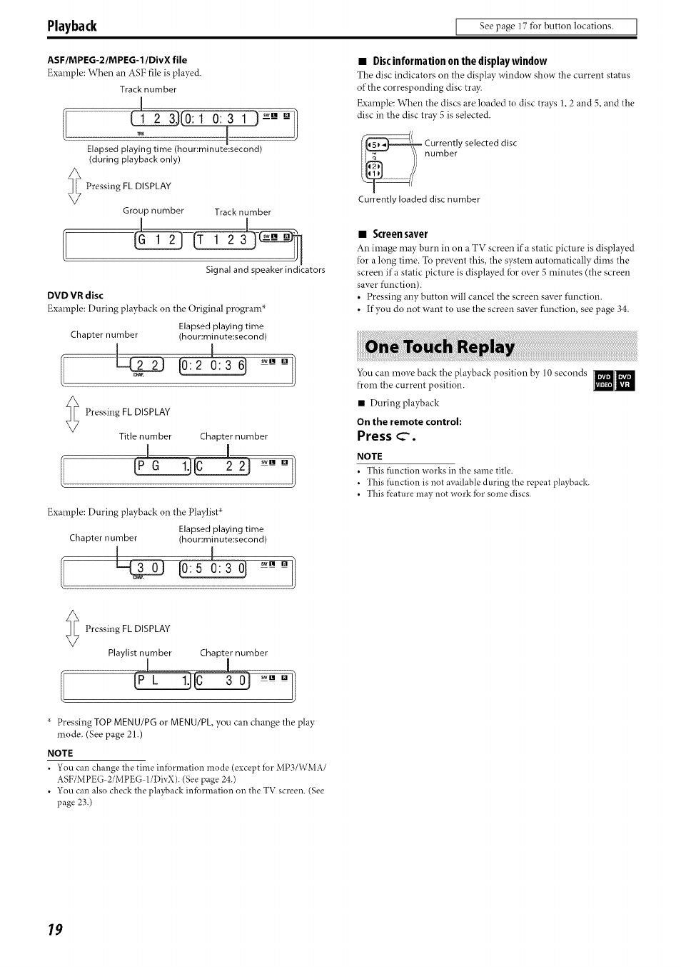 One touch replay, Press <t, Sw n | Playback, G i 2 t 1 2, P.l......t||c 3 0 | JVC TH-C30 User Manual | Page 22 / 46