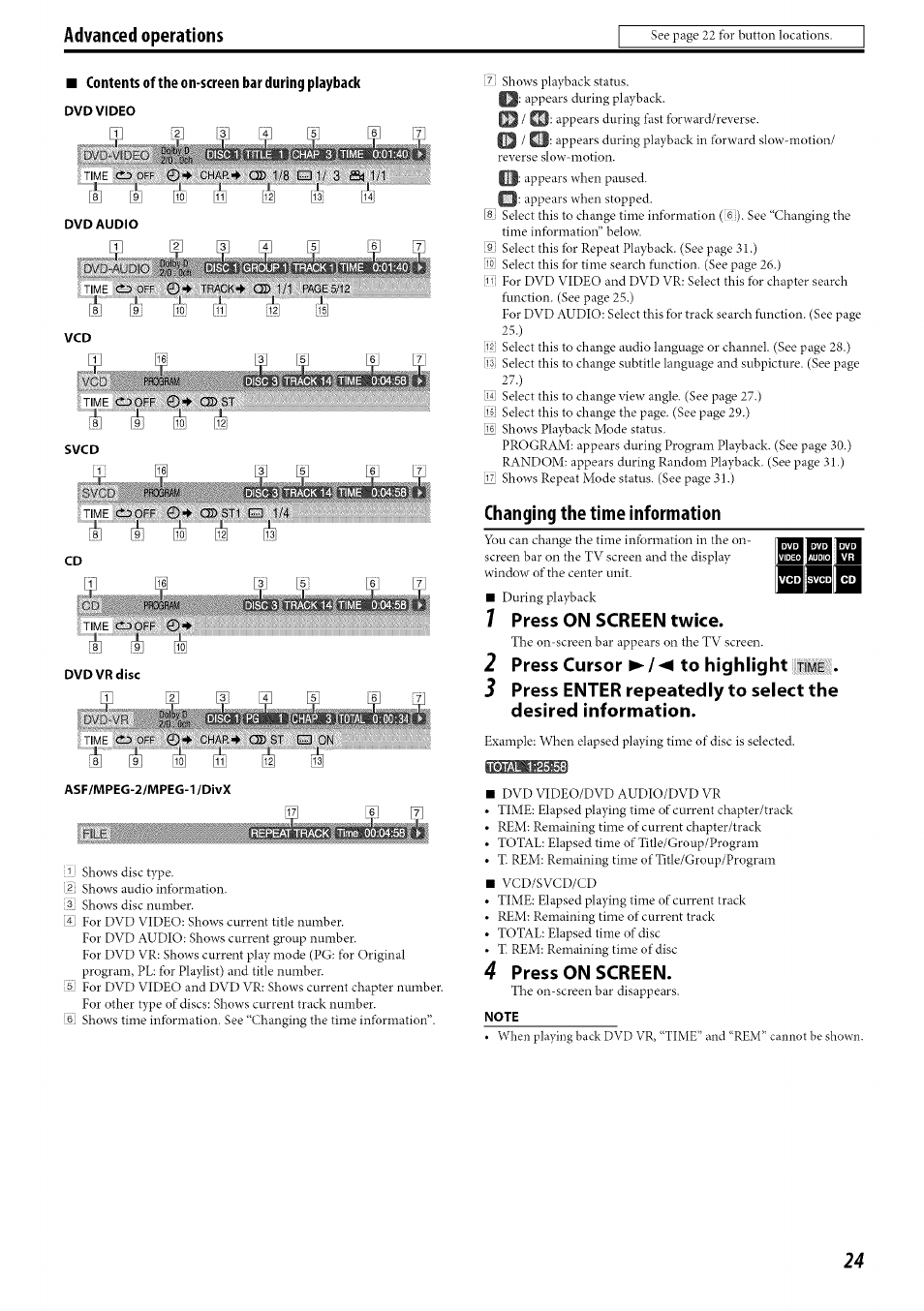 7 press on screen twice, 2 press cursor ► /◄ to highlight time, 4 press on screen | I[|] l|j | JVC TH-C30 User Manual | Page 27 / 46