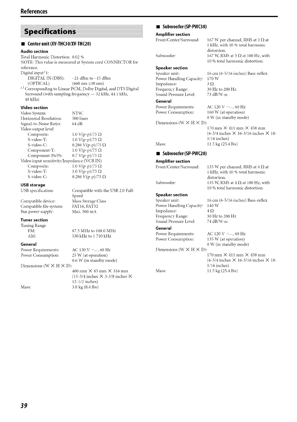 Specifications, References | JVC TH-C30 User Manual | Page 42 / 46