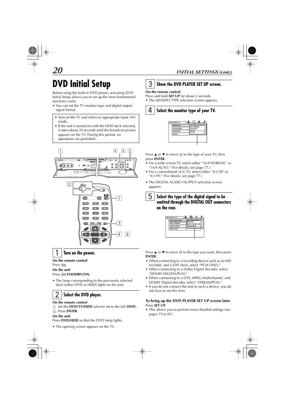 Dvd initial setup | JVC LET0239-001A User Manual | Page 20 / 96