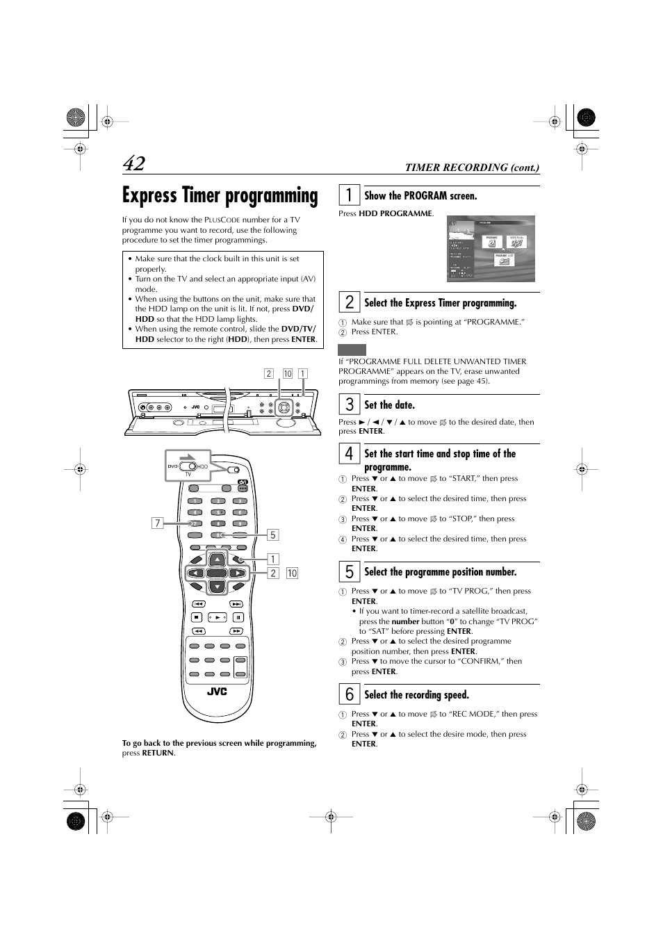 Express timer programming, 1 2 – p 5 7 | JVC LET0239-001A User Manual | Page 42 / 96