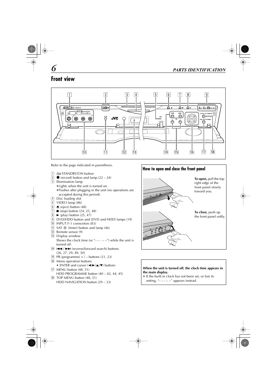 Parts identification, Front view | JVC LET0239-001A User Manual | Page 6 / 96