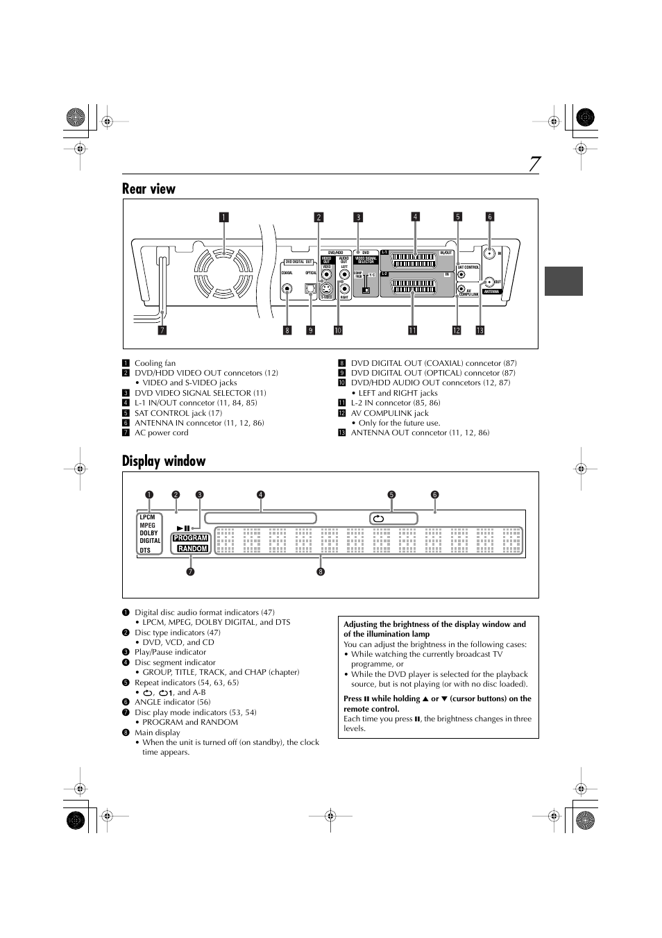 Rear view, Display window | JVC LET0239-001A User Manual | Page 7 / 96