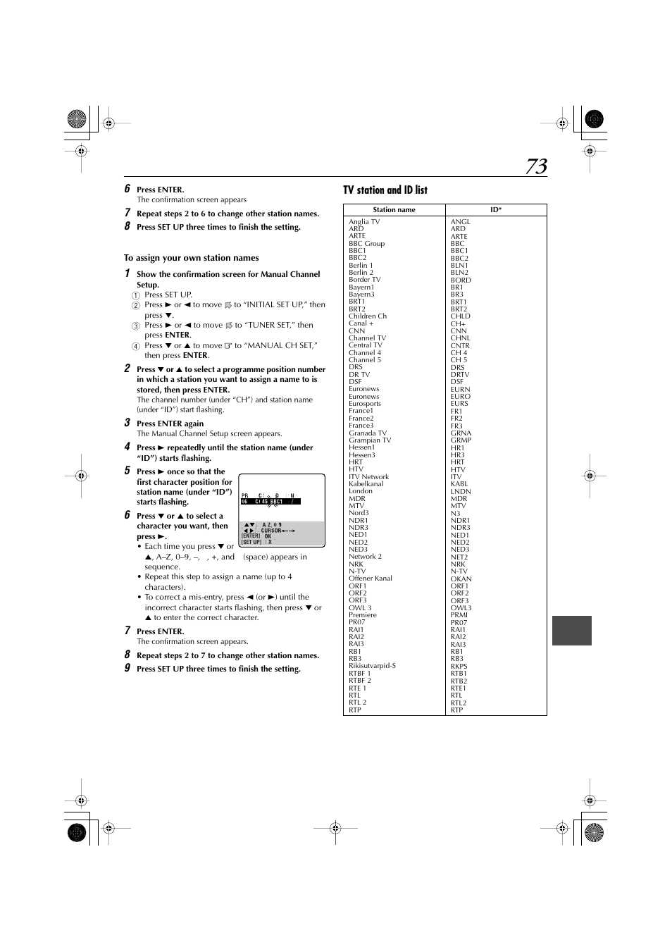 Tv station and id list | JVC LET0239-001A User Manual | Page 73 / 96