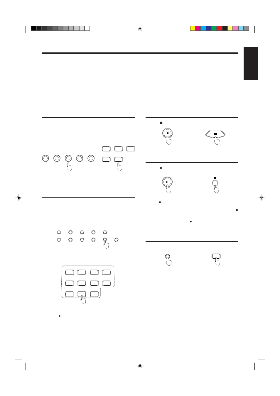 English, Basic operations, Using track number keys | Stopping play, Pausing play, Skipping to a desired disc, Specifying a desired disc | JVC XL-FV323TN User Manual | Page 10 / 27