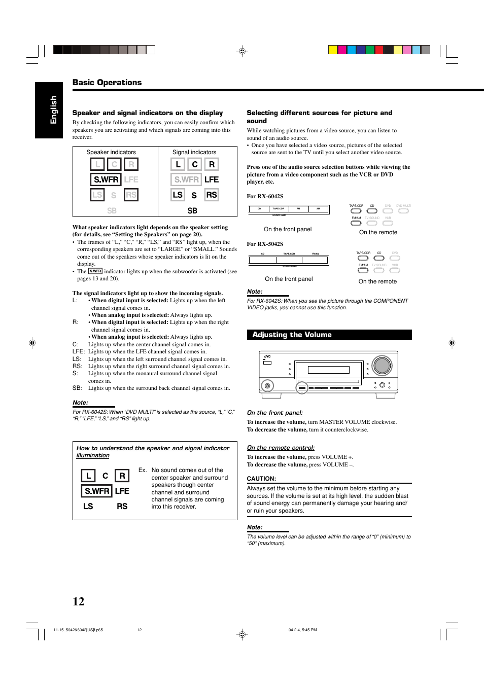 English sb sb, Basic operations, Adjusting the volume | JVC LVT1140-004A User Manual | Page 16 / 43