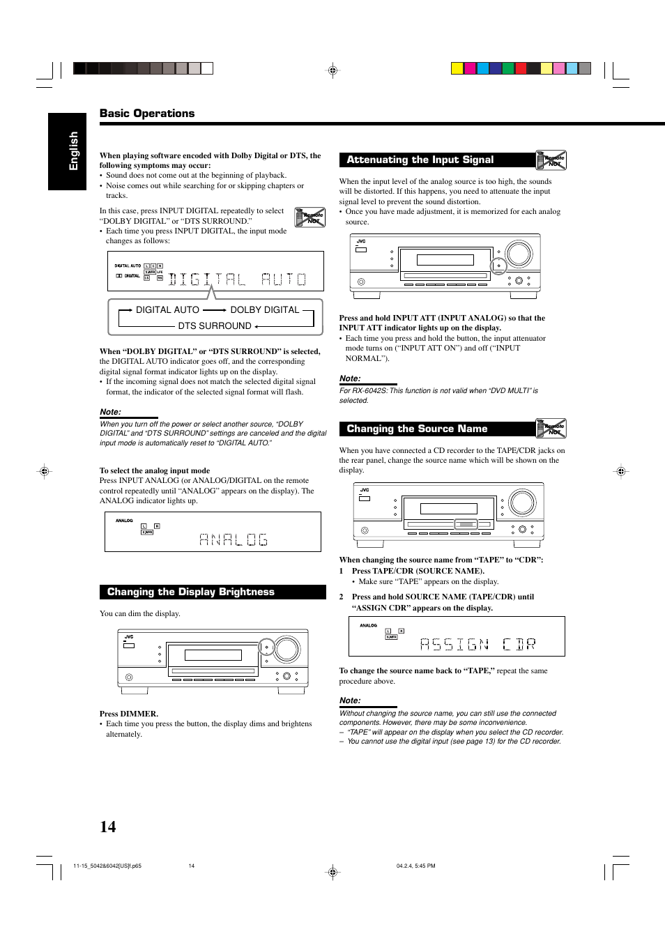 English, Basic operations | JVC LVT1140-004A User Manual | Page 18 / 43