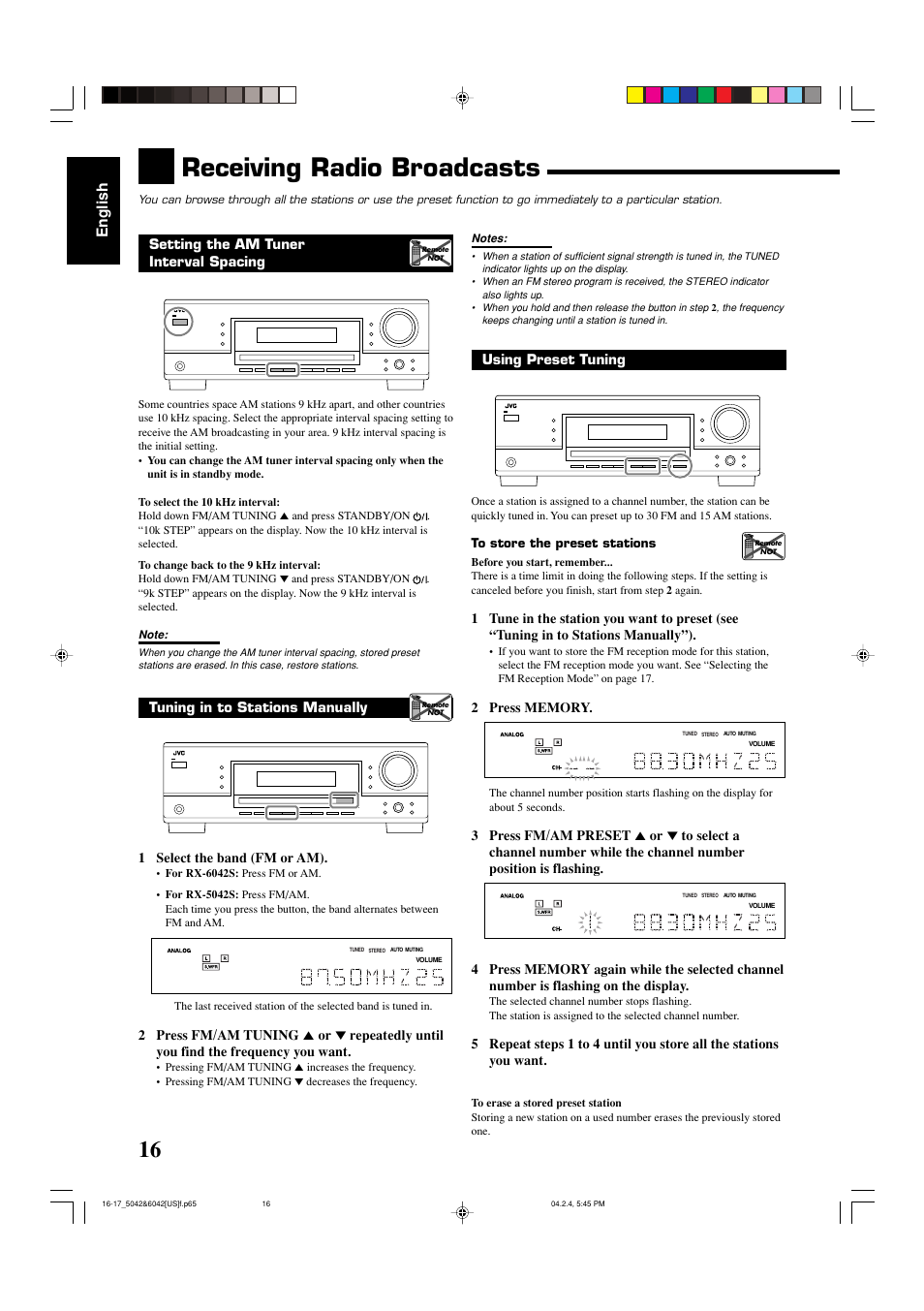 Receiving radio broadcasts, English | JVC LVT1140-004A User Manual | Page 20 / 43