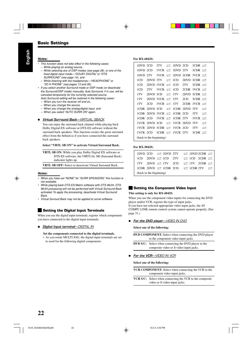English, Basic settings | JVC LVT1140-004A User Manual | Page 26 / 43