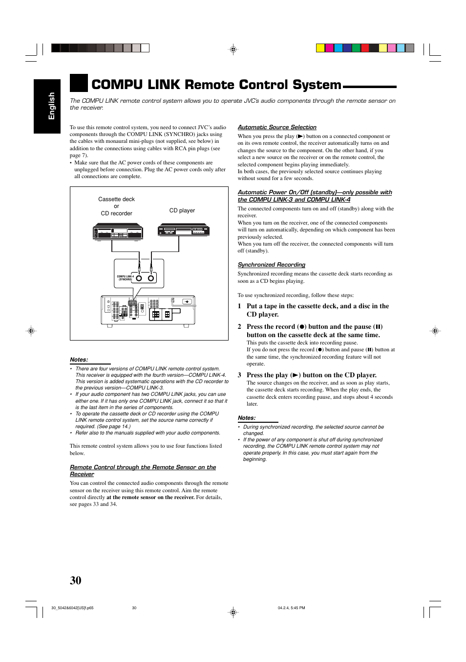Compu link remote control system, English | JVC LVT1140-004A User Manual | Page 34 / 43