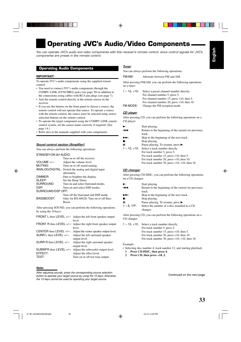 Operating jvc’s audio/video components, English | JVC LVT1140-004A User Manual | Page 37 / 43
