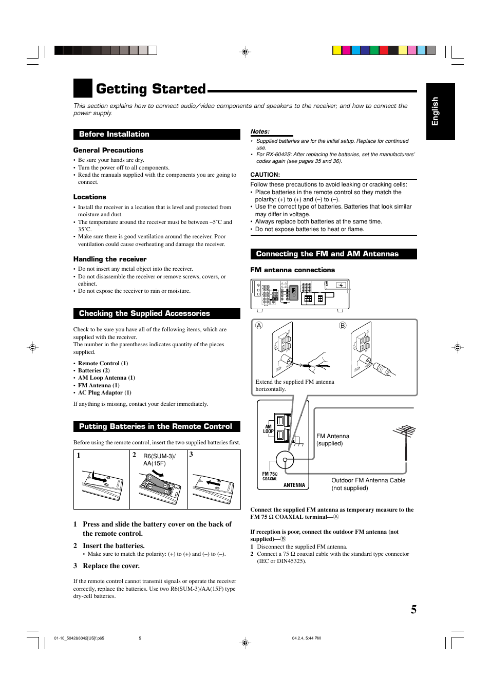 Getting started, English | JVC LVT1140-004A User Manual | Page 9 / 43