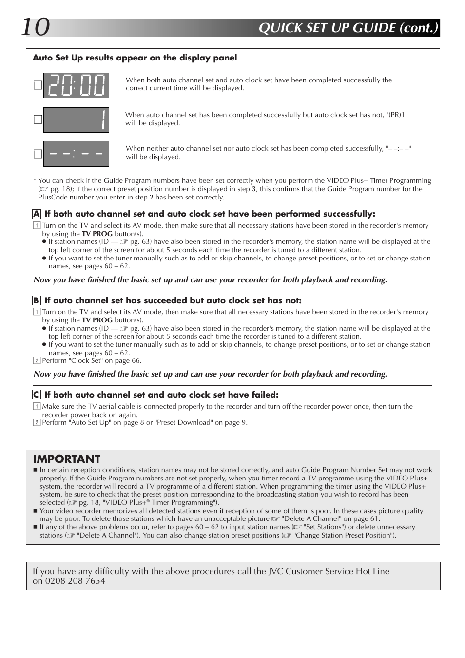 Quick set up guide (cont.), Important | JVC HM-DR10000EK User Manual | Page 10 / 80