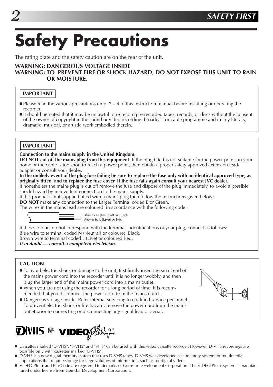 Safety precautions, Safety first | JVC HM-DR10000EK User Manual | Page 2 / 80