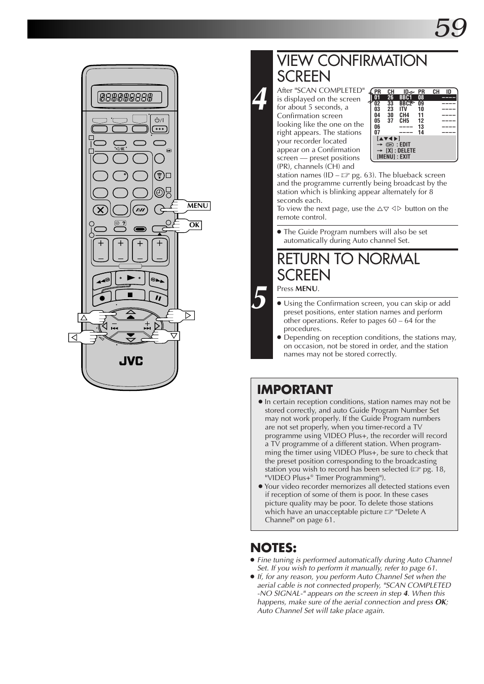 View confirmation screen, Return to normal screen, Important | JVC HM-DR10000EK User Manual | Page 59 / 80