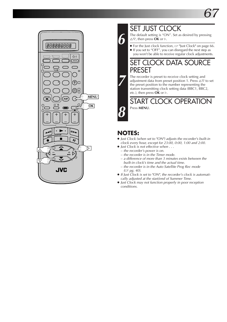 Set just clock, Set clock data source preset, Start clock operation | JVC HM-DR10000EK User Manual | Page 67 / 80