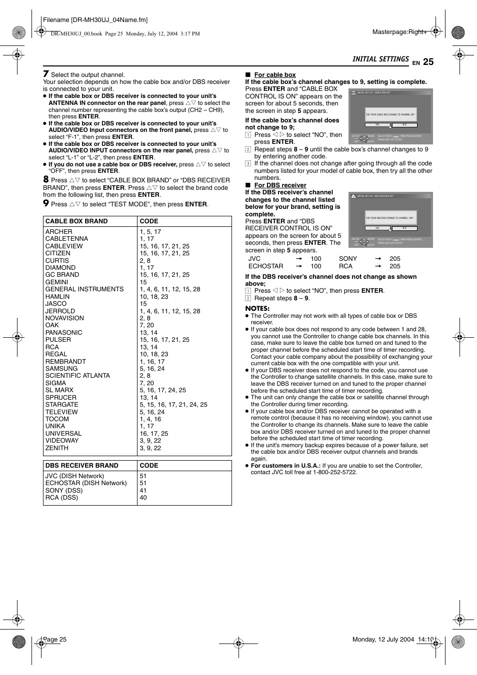 Initial settings | JVC DR-MH20SUJ User Manual | Page 25 / 84