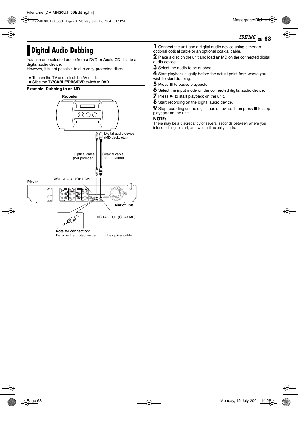 Digital audio dubbing, Axial)), Pg. 63, 66 | Editing | JVC DR-MH20SUJ User Manual | Page 63 / 84