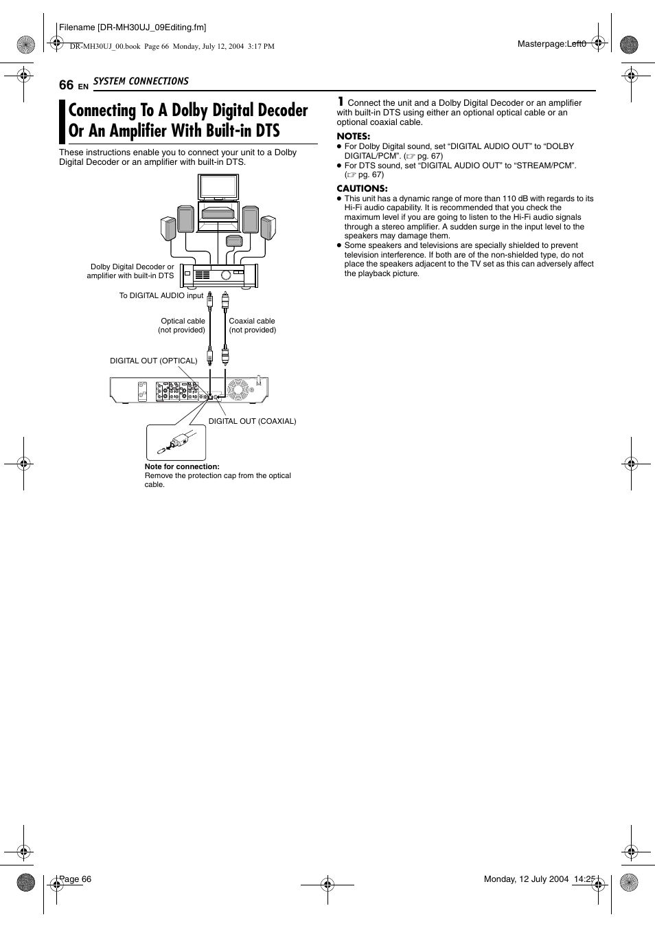 System connections, Built-in dts, Disc | Pg. 66) in this case | JVC DR-MH20SUJ User Manual | Page 66 / 84