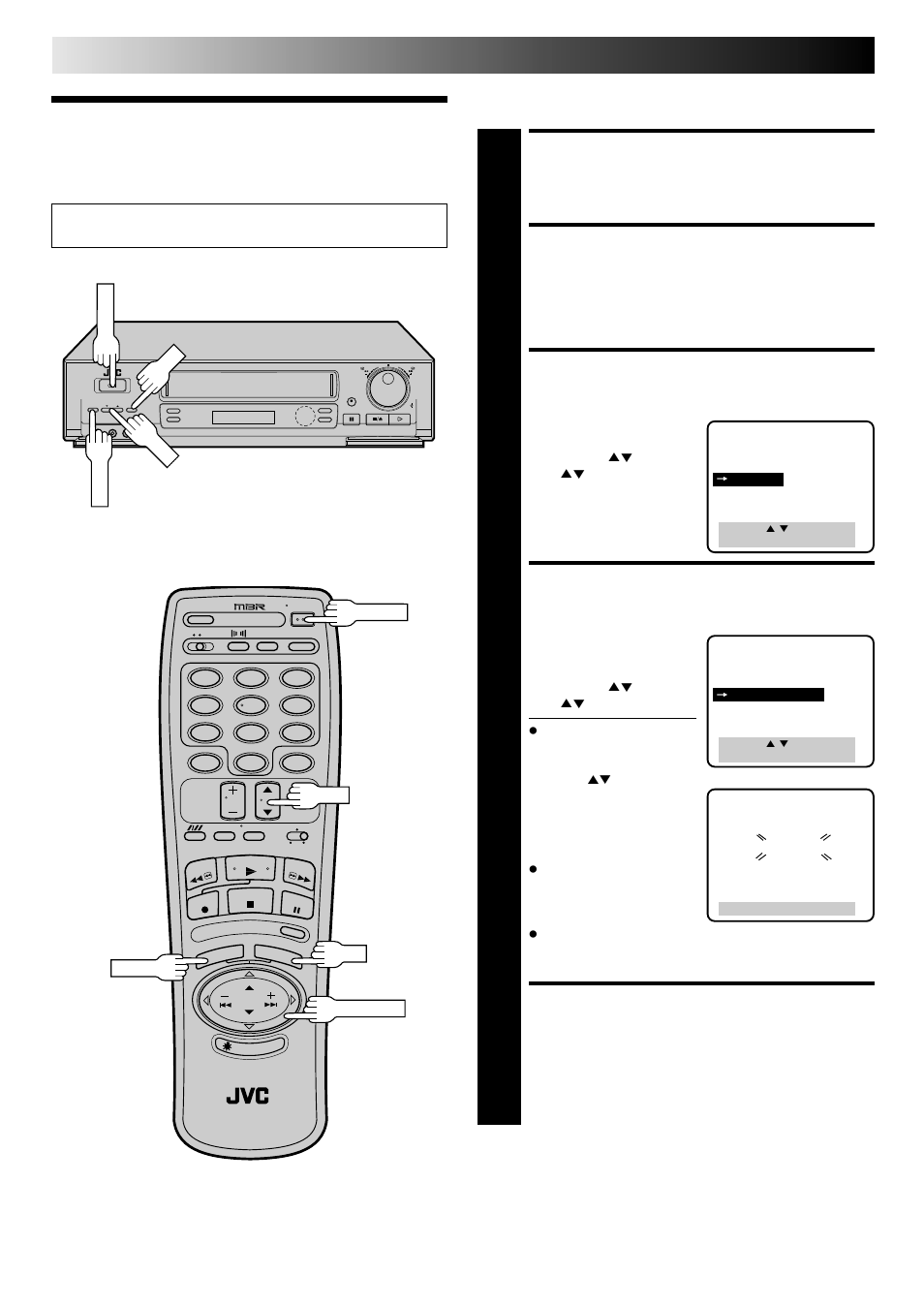 Tuner, Turn on the vcr, Access main menu screen | Access tuner set screen, Perform auto channel set, Return to normal screen, Initial settings (cont.), Set receivable channels | JVC HR-DD840KR User Manual | Page 10 / 68