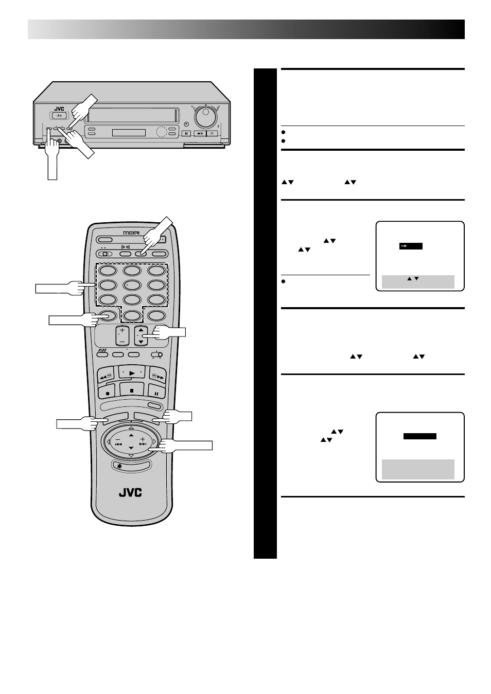 Access tuner set screen, Access afc screen, Make selection | Access manual channel set screen, Store or skip desired channel, Return to normal screen, Initial settings (cont.), Add or delete a channel | JVC HR-DD840KR User Manual | Page 12 / 68