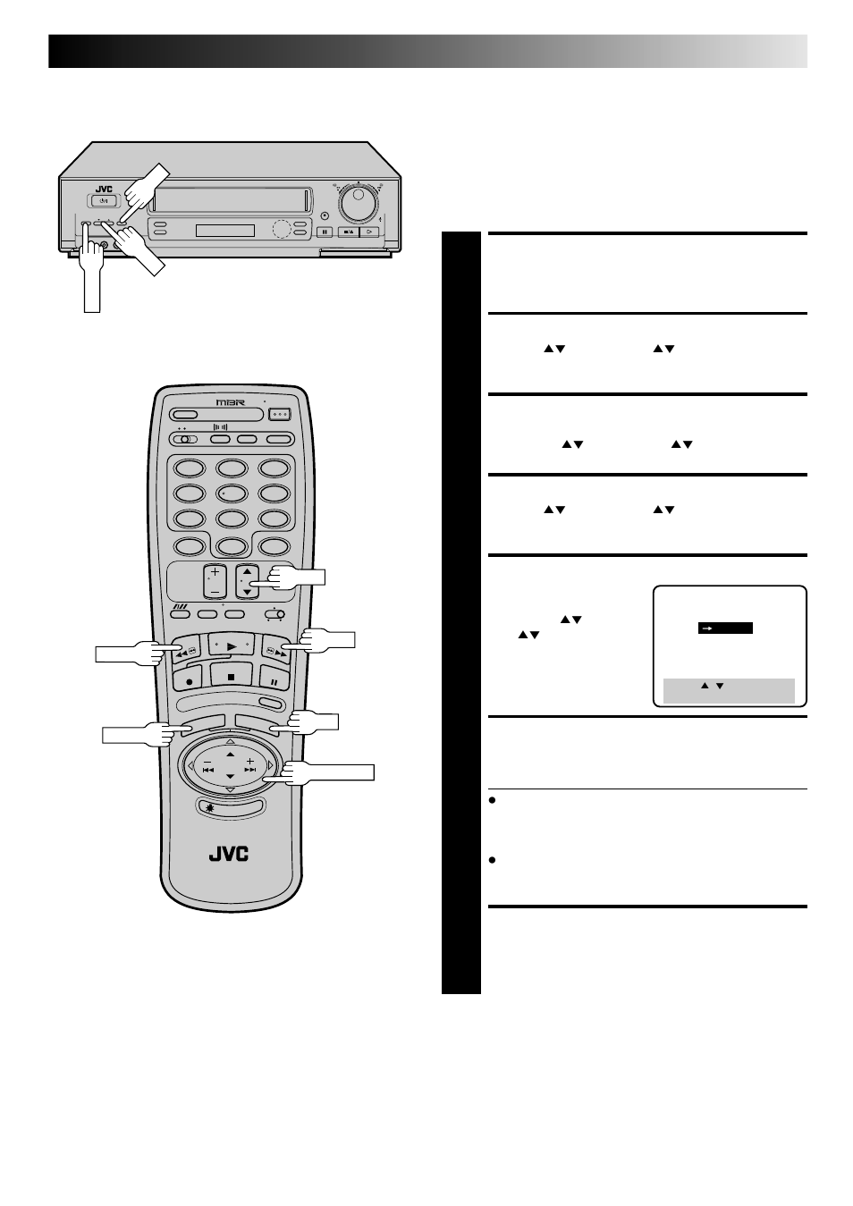 Hi-fi audio recording level control, Access main menu screen, Access function set screen | Access audio select screen, Access hi-fi rec level screen, Select mode, Adjust audio recording level, Return to normal screen | JVC HR-DD840KR User Manual | Page 39 / 68