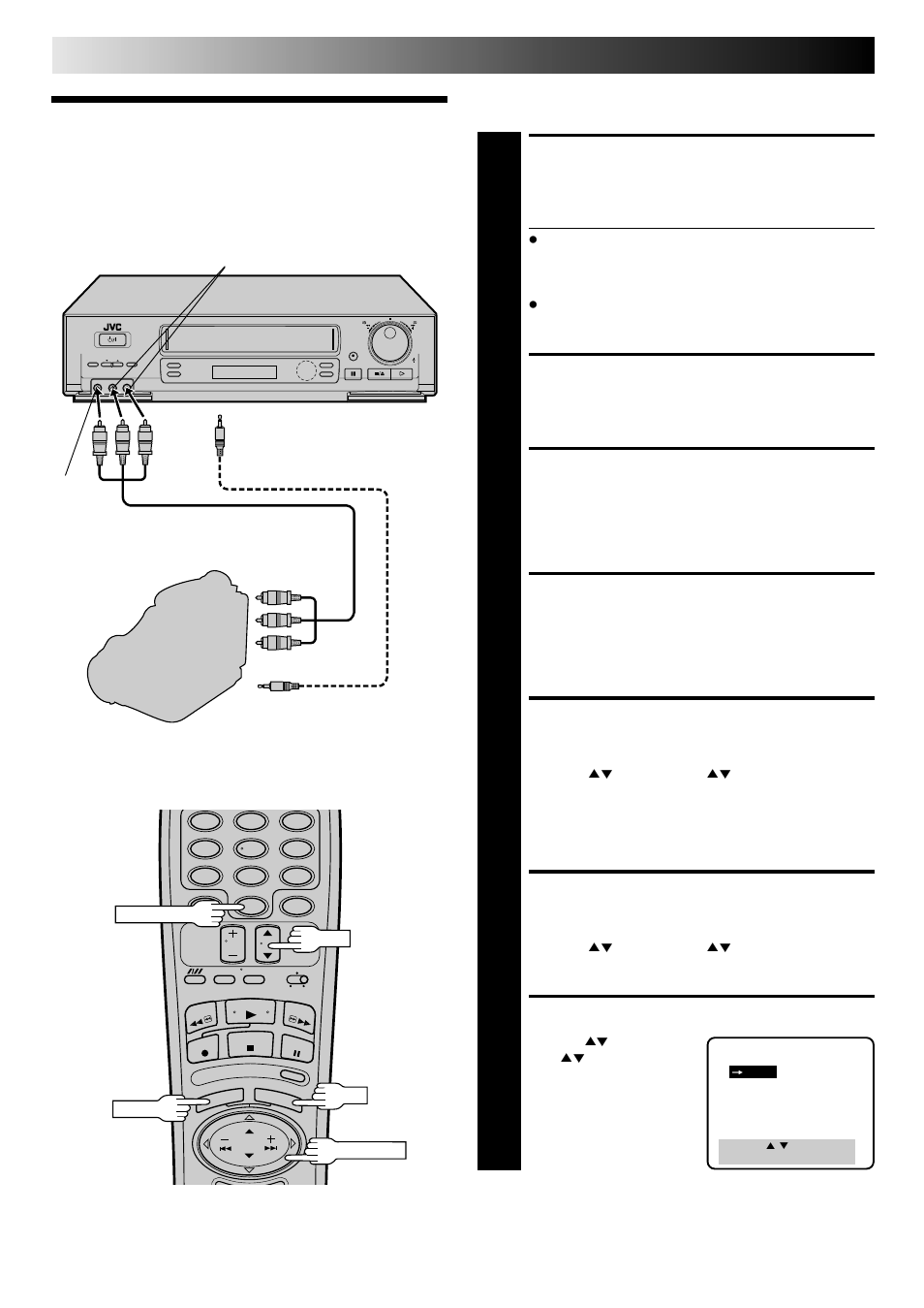 Edit from a camcorder, Make connections, Load a cassette | Set recorder’s input mode, Access main menu screen, Access function set screen, Access special function screen, Select mode, Editing (cont.) | JVC HR-DD840KR User Manual | Page 48 / 68
