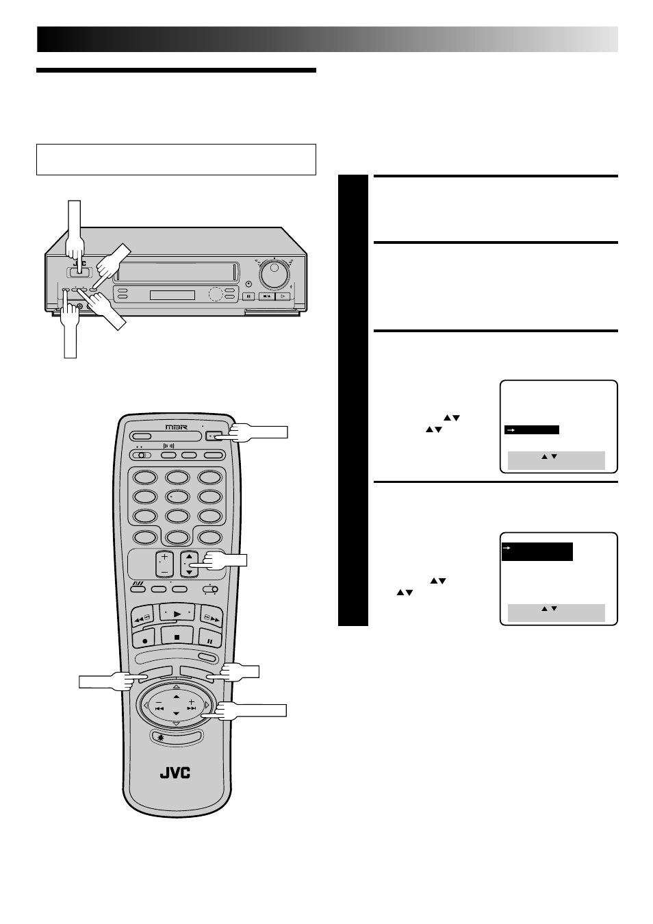 Clock, Turn on the vcr, Access on-screen menu | Access custom set screen, Access clock set mode select screen, Preparation | JVC HR-DD840KR User Manual | Page 7 / 68