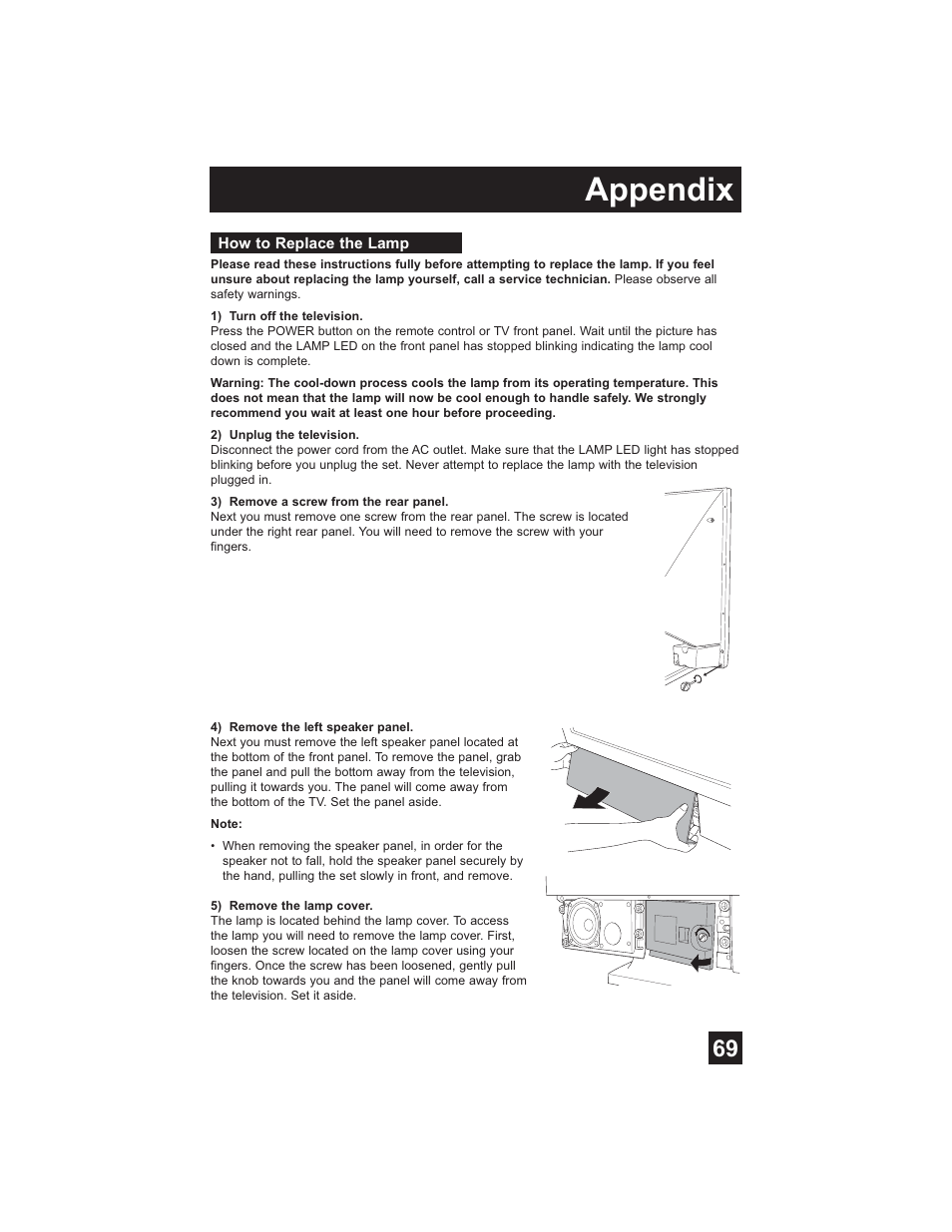 How to replace the lamp, Appendix | JVC HD-61Z585 User Manual | Page 69 / 89