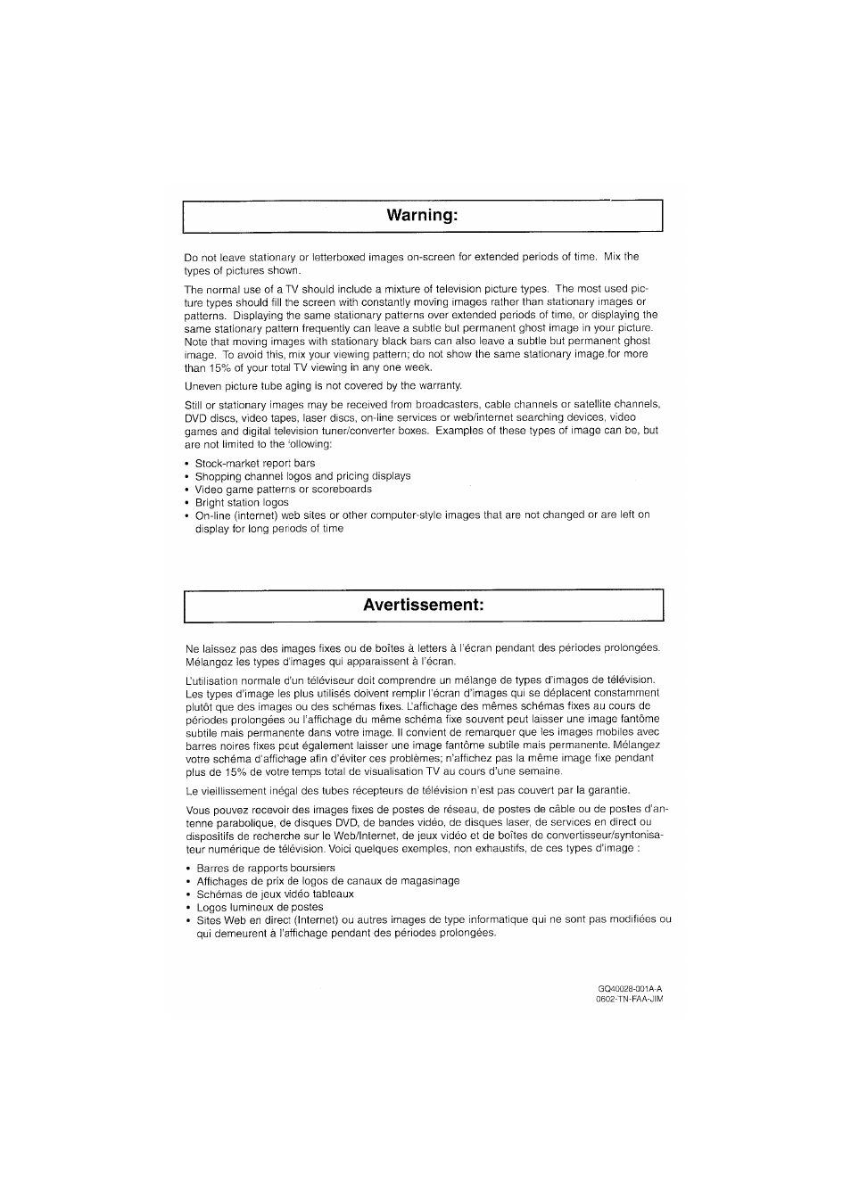 Note - screen burn-in | JVC HD-61Z585 User Manual | Page 85 / 89