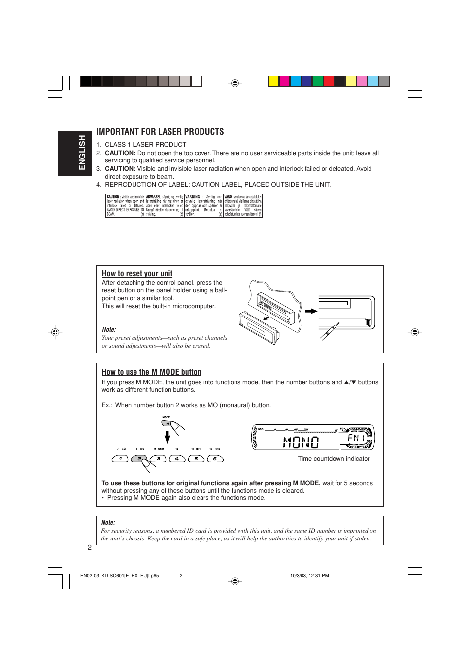 Important for laser products | JVC GET0191-001A User Manual | Page 2 / 108