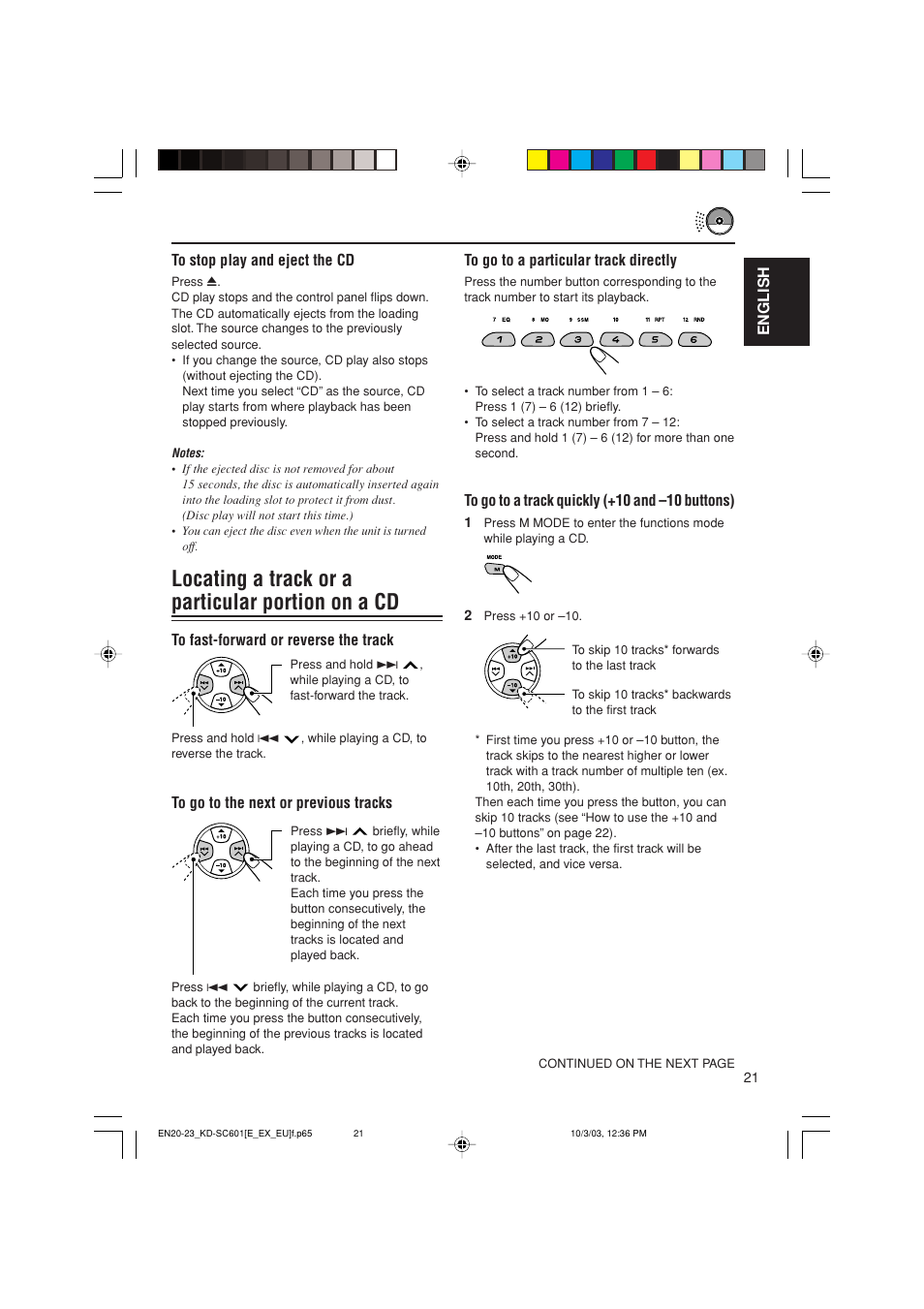 Locating a track or a particular portion on a cd | JVC GET0191-001A User Manual | Page 21 / 108