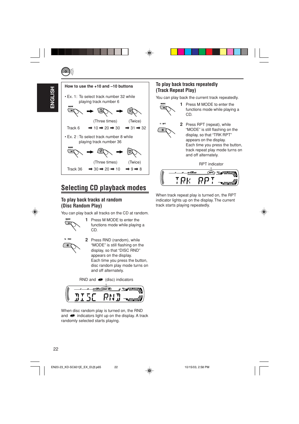 Selecting cd playback modes | JVC GET0191-001A User Manual | Page 22 / 108